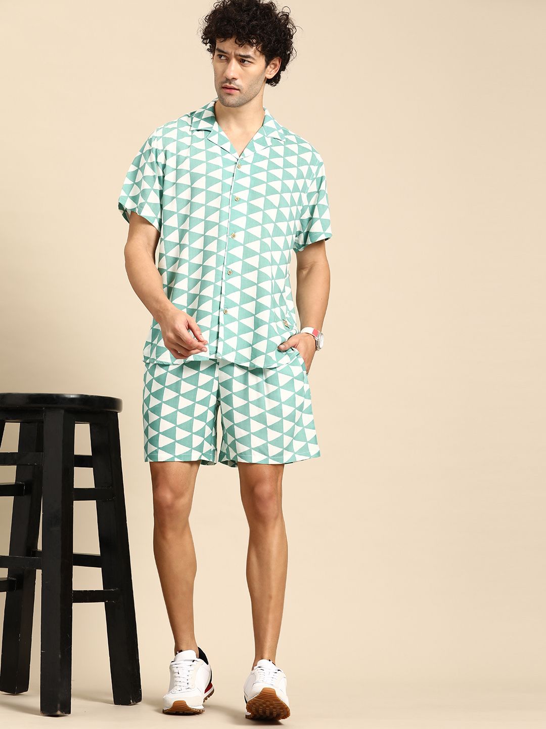 Dennison Printed Cuban Collar Comfort Fit Shirt With Shorts Co-ords