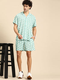 Dennison Printed Cuban Collar Comfort Fit Shirt With Shorts Co-ords