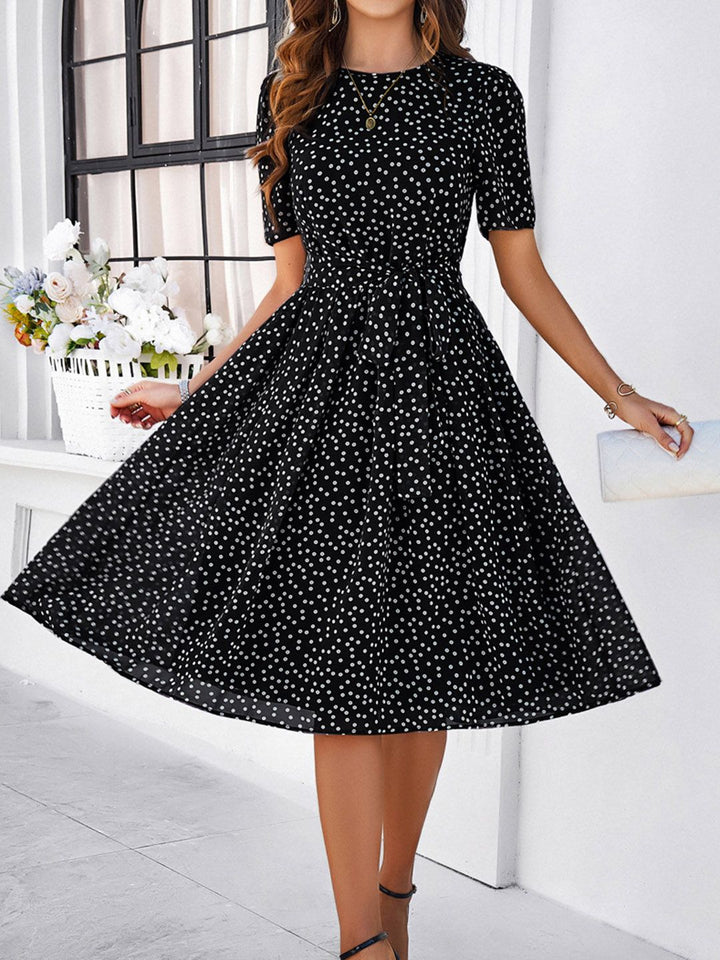 all about you Black Polka Dots Printed Flared Fit & Flare Dress