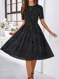 all about you Black Polka Dots Printed Flared Fit & Flare Dress