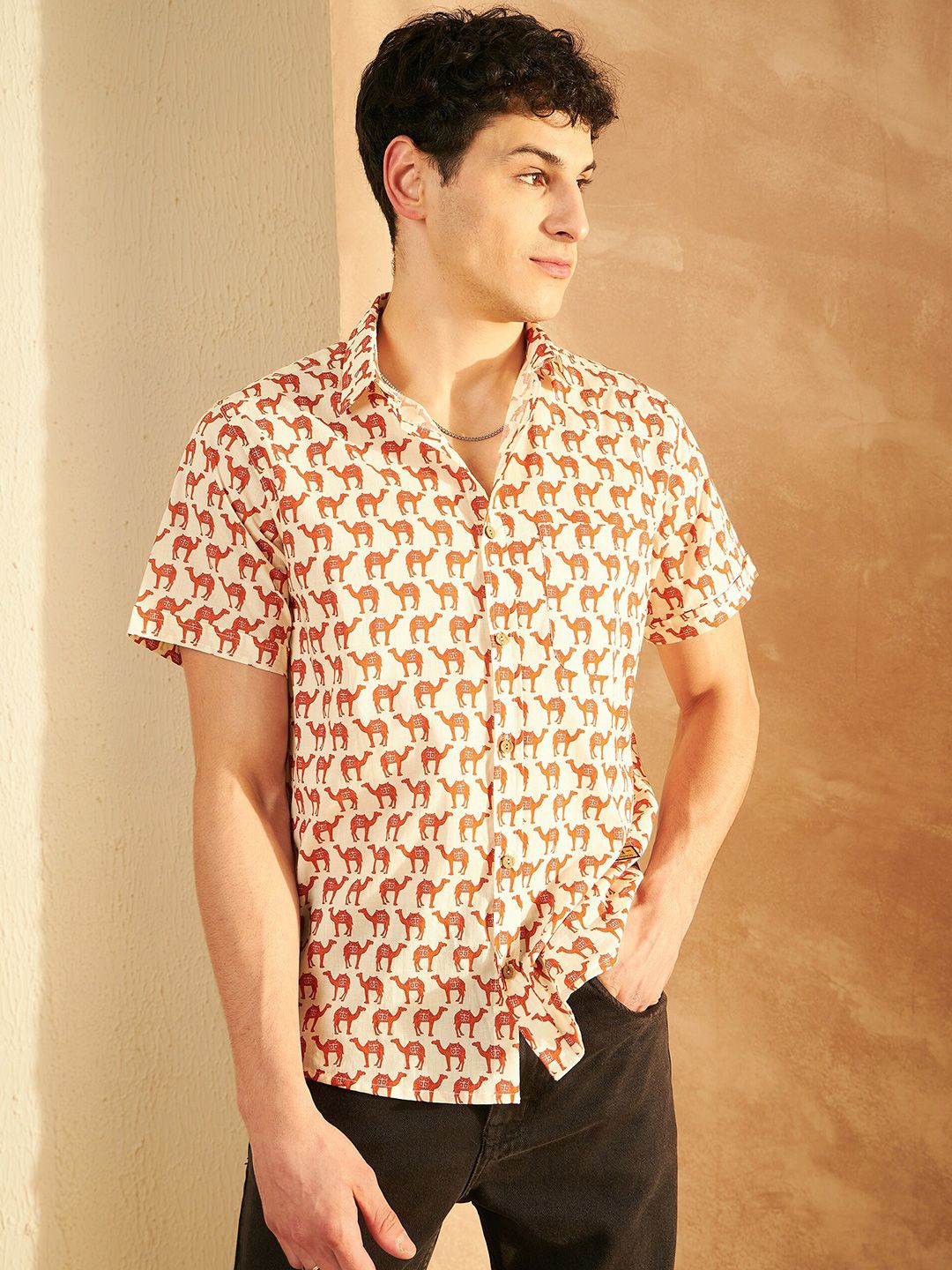 DENNISON Smart Ethnic Motifs Printed Spread Collar Cotton Relaxed Lightweight Shirt