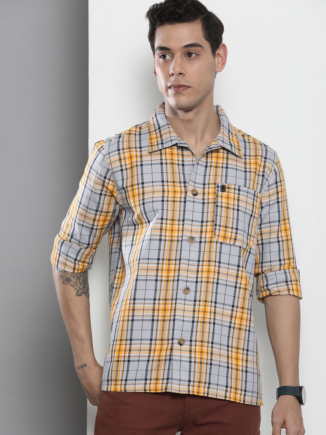 The Indian Garage Co Tartan Checked Pure Cotton Casual Shirt
