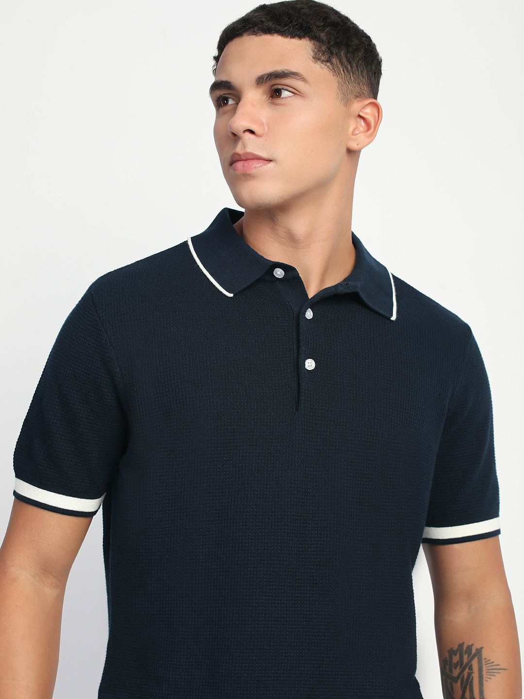 THE BEAR HOUSE Men Solid Polo Collar Cotton T-shirt