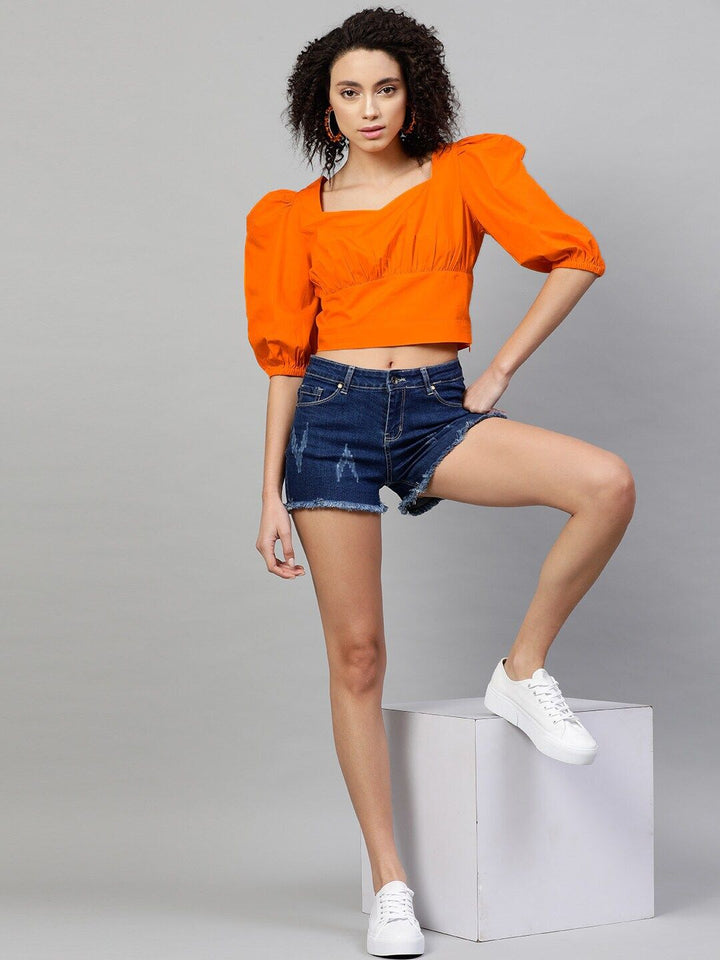 STREET 9 Orange Solid Blouson Top
