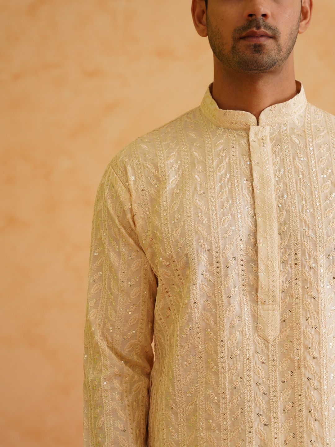 SOJANYA LUXE Floral Embroidered Regular Sequinned Kurta with Pyjamas