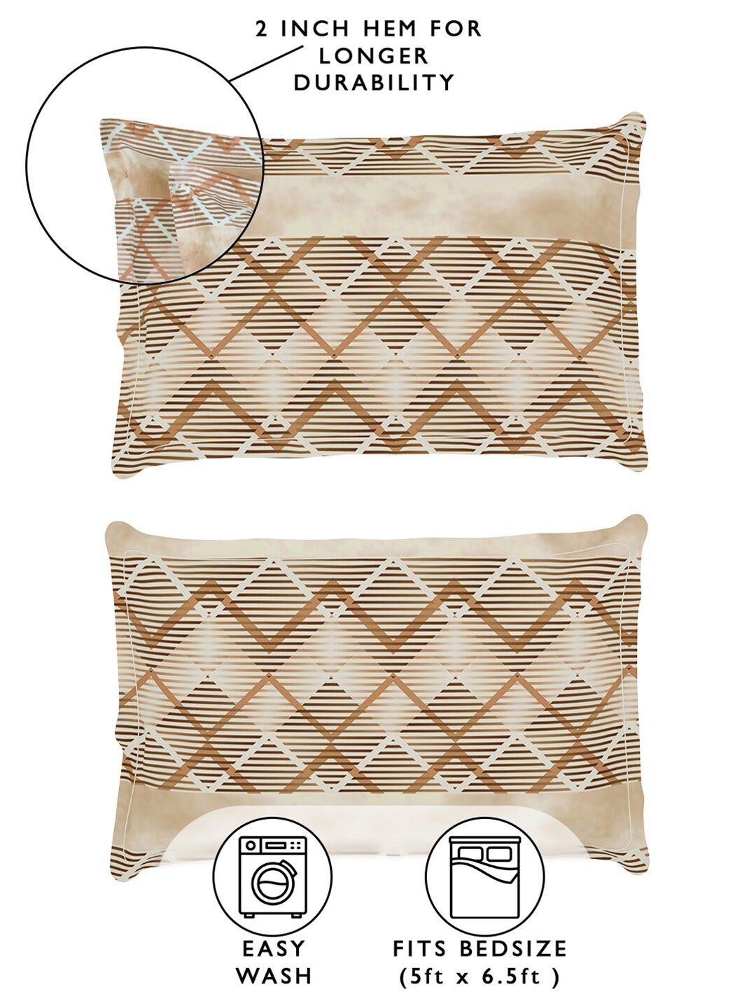 Story@home Brown & Cream Geometric 180 TC Queen Bedsheet with 2 Pillow Covers