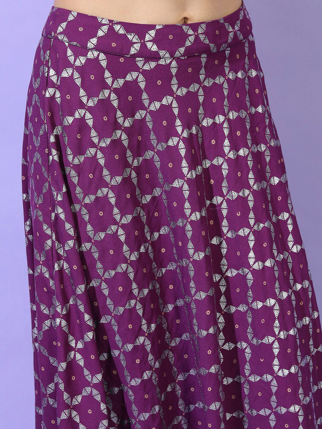 Vishudh Women Purple Panelled Kurti with Skirt & With Jacket