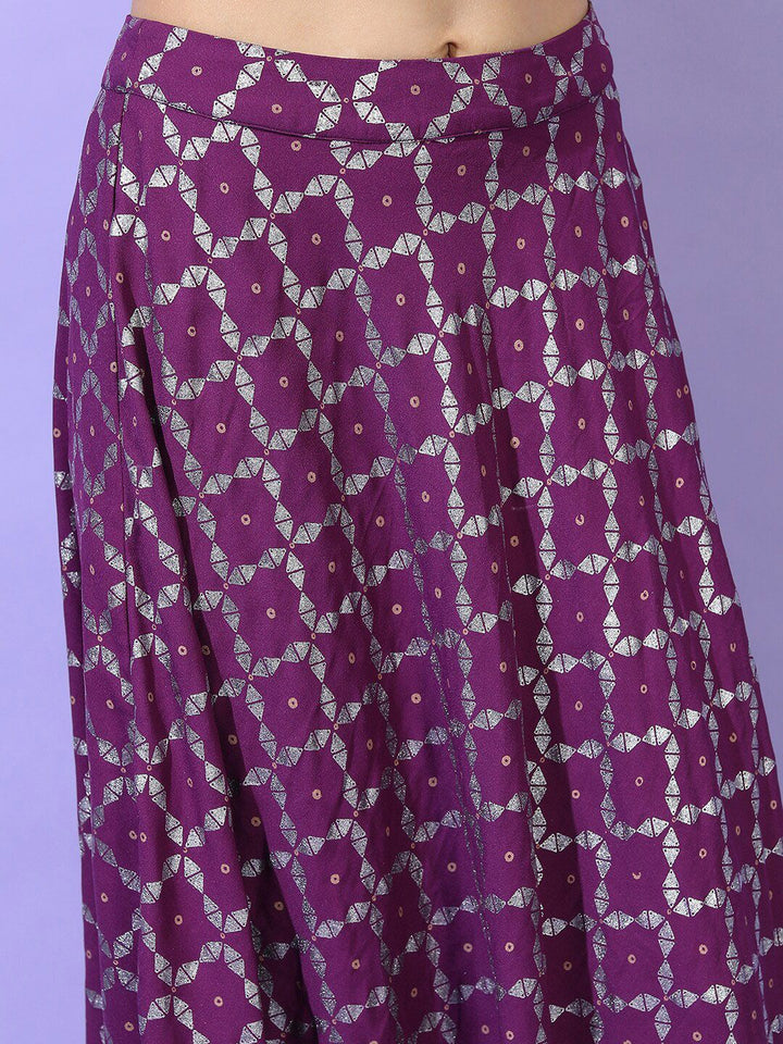 Vishudh Women Purple Panelled Kurti with Skirt & With Jacket