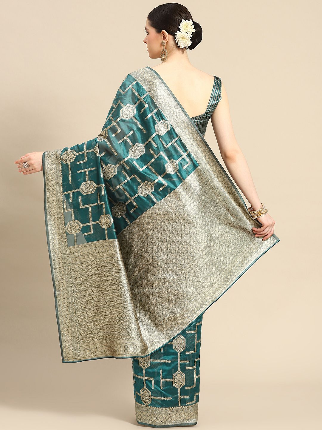 Saree mall Ethnic Motifs Organza Zari Banarasi Saree