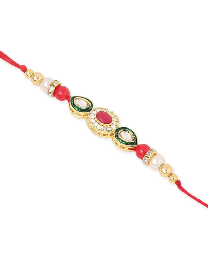 NVR Set of 2 Multicolor Oval Kundan Studded Bhaiya Bhabhi Rakhi with Roli Chawal