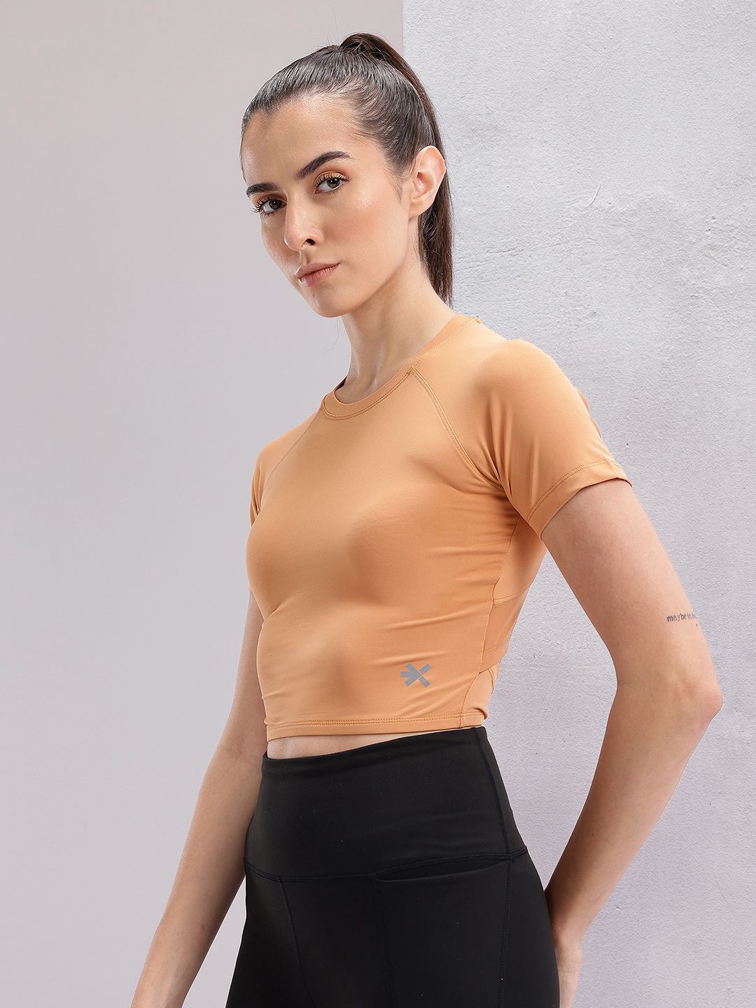 HRX by Hrithik Roshan Women Cut Outs Slim Fit Crop Training T-shirt