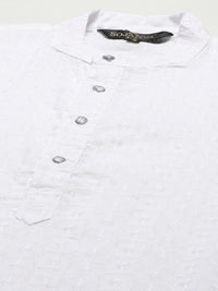 SOJANYA Men White Chikankari Pure Cotton Kurta with Churidar & Nehru Jacket