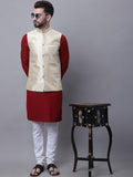 SOJANYA Sequinned Pure Cotton Kurta With Churidar & Ethnic Motifs Embroidered Nehru Jacket