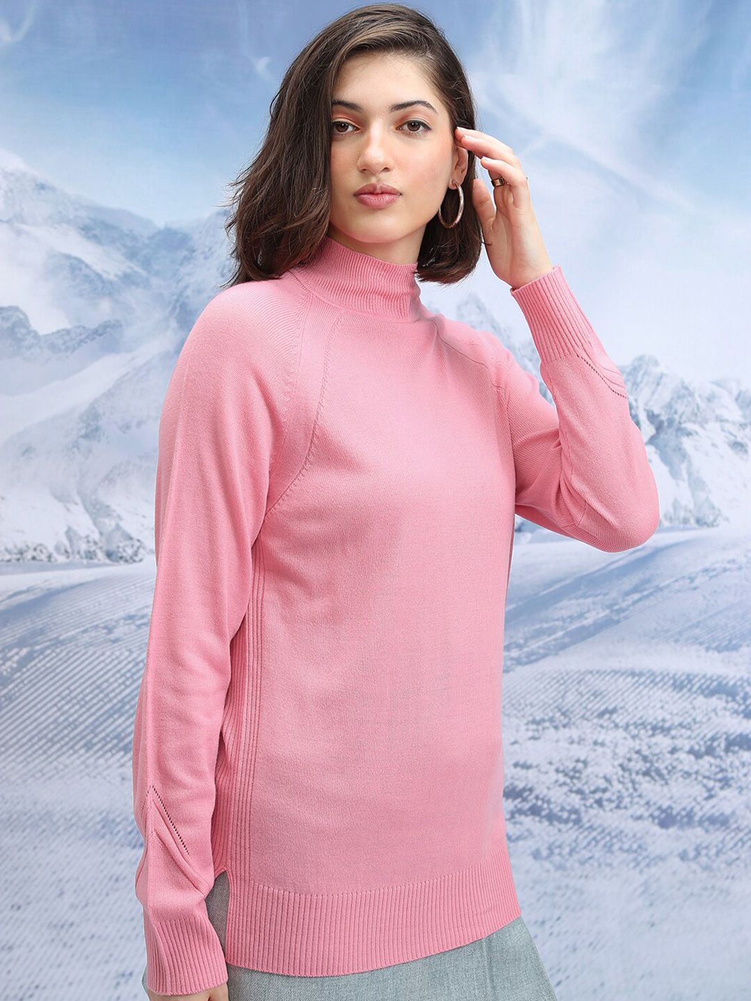 Tokyo Talkies Ribbed High Neck Pullover Sweater