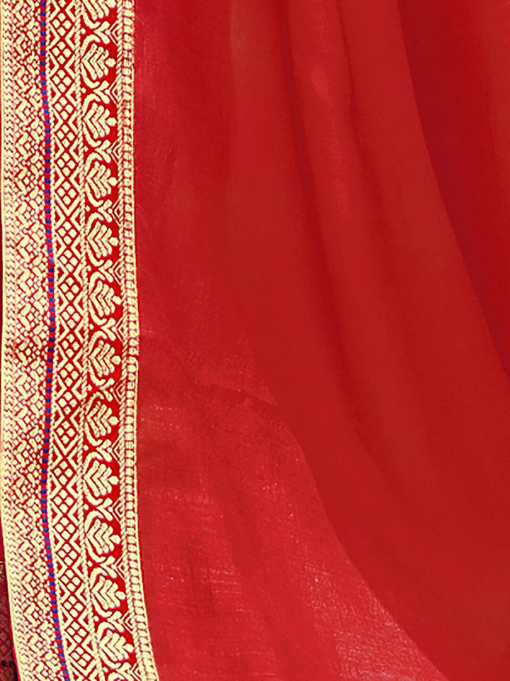 Saree mall Red & Gold-Toned Zari Silk Blend Sarees