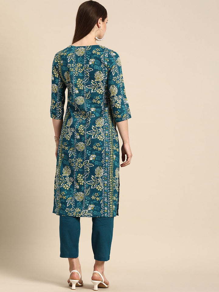 Anouk Women Floral Printed Pure Cotton Kurta with Trousers