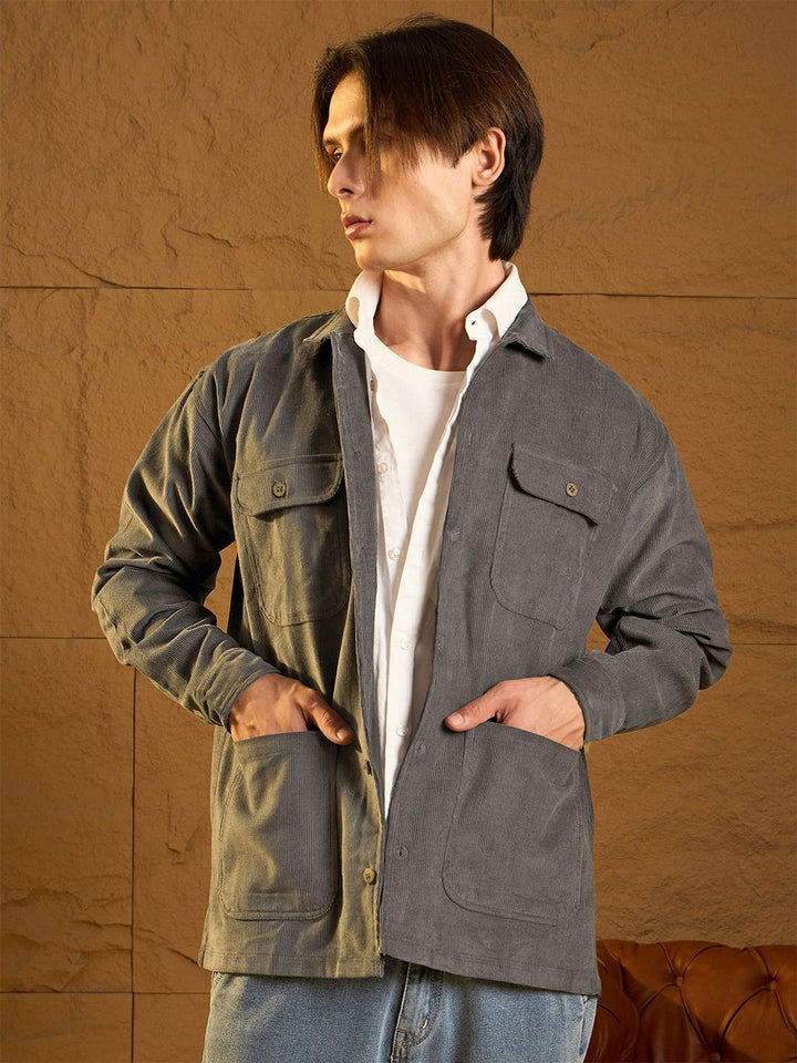 DENNISON Men Four Pocket Drop Shoulder Oversized Corduroy Shacket