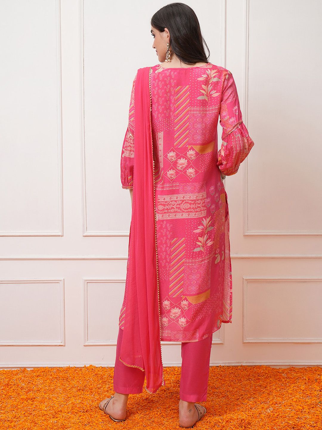 Vishudh Floral Printed Regular Sequinned Kurta with Trousers & With Dupatta