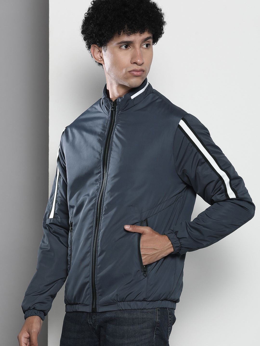 The Indian Garage Co Men Zip-Front Bomber Jacket with Zipper Pockets