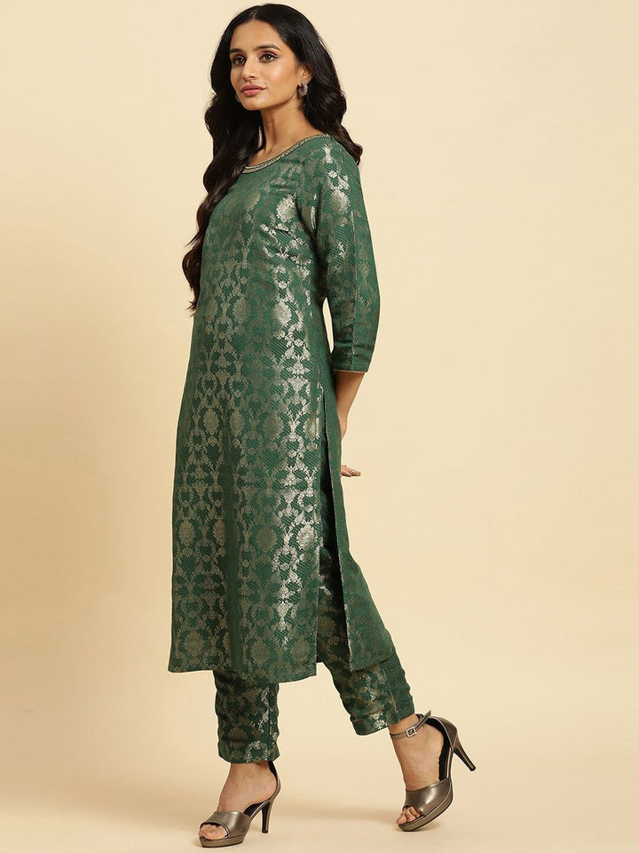W Women Floral Woven Designed Straight Kurta