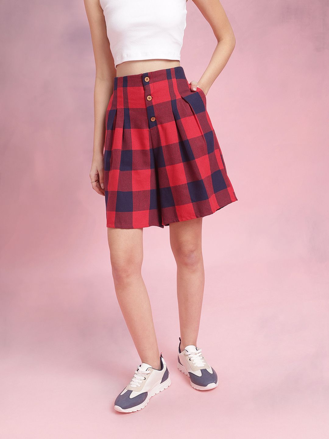 DressBerry Women Checked Herringbone Shorts