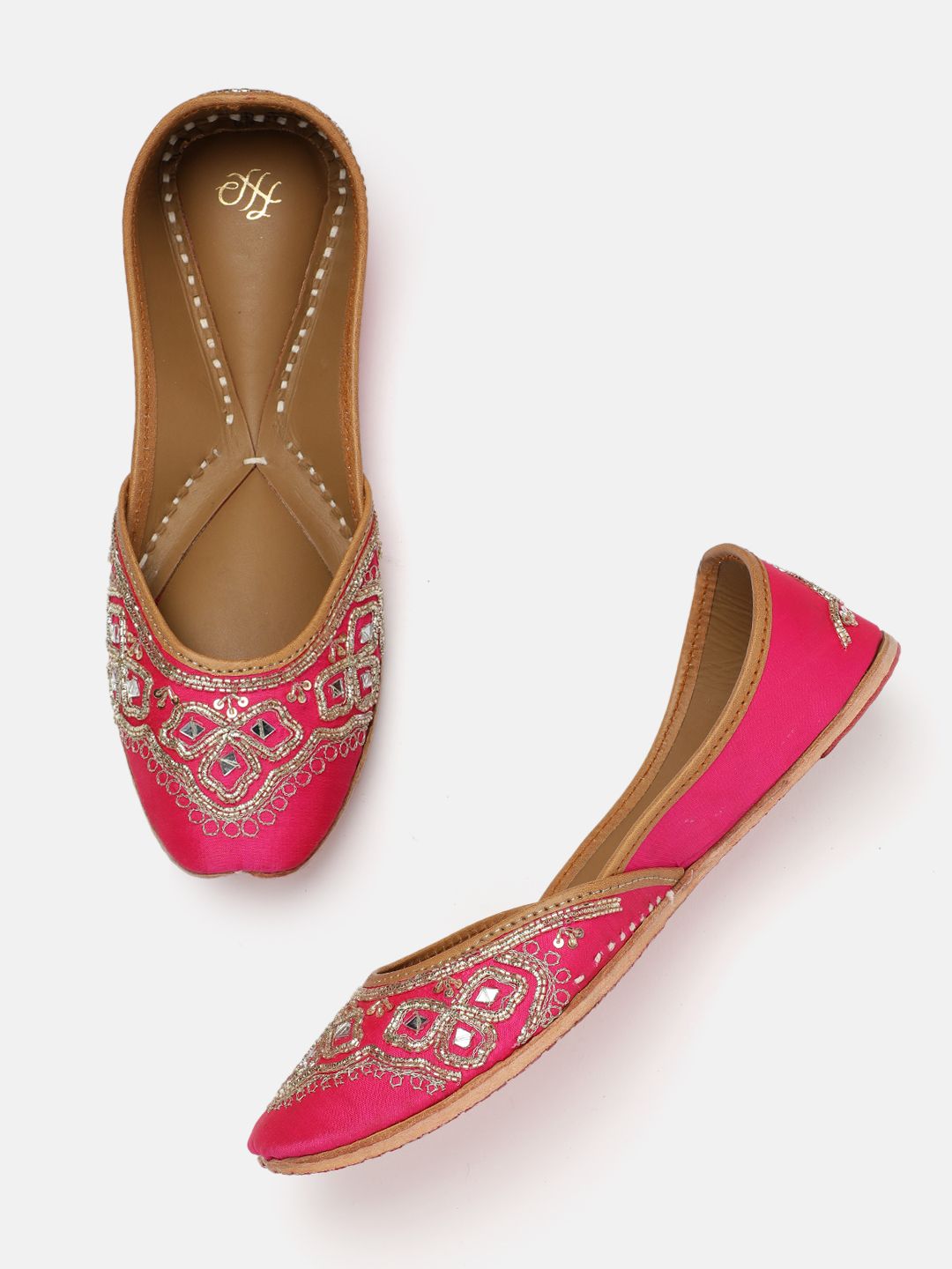 House of Pataudi Women Woven Design Ethnic Embellished Mojaris