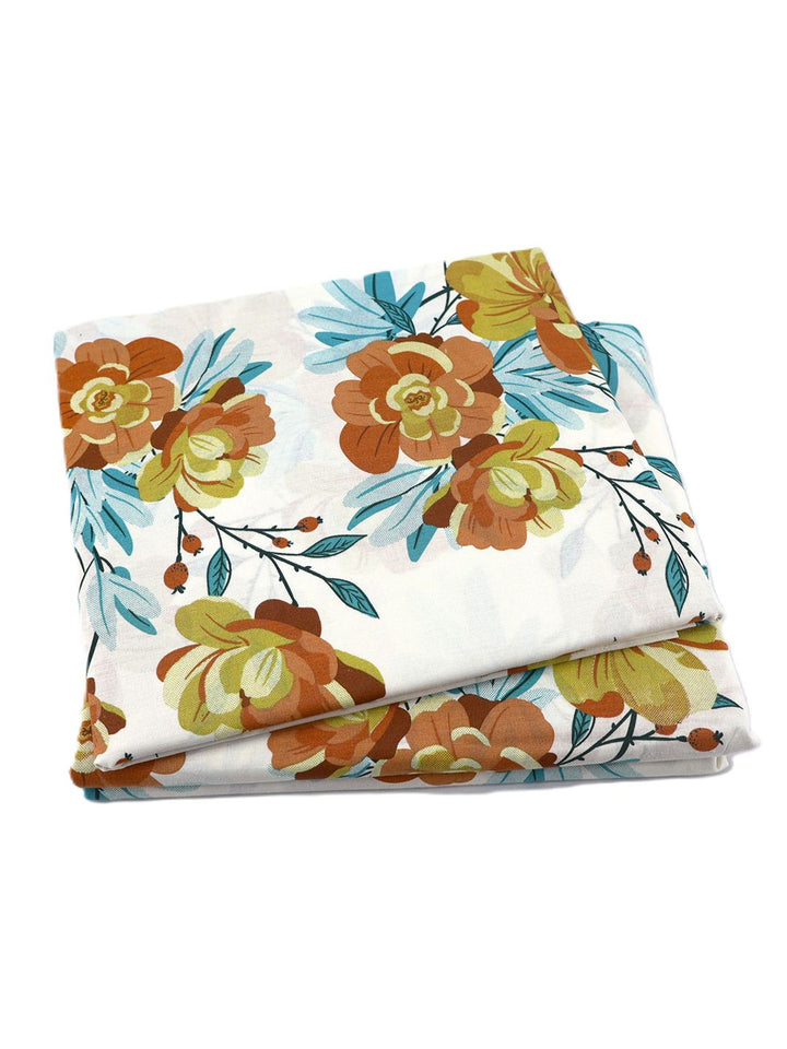BOMBAY DYEING Allure Brown Floral Cotton 144 TC Fitted Bedsheet Set-1.52 m X1.98mX 30cm