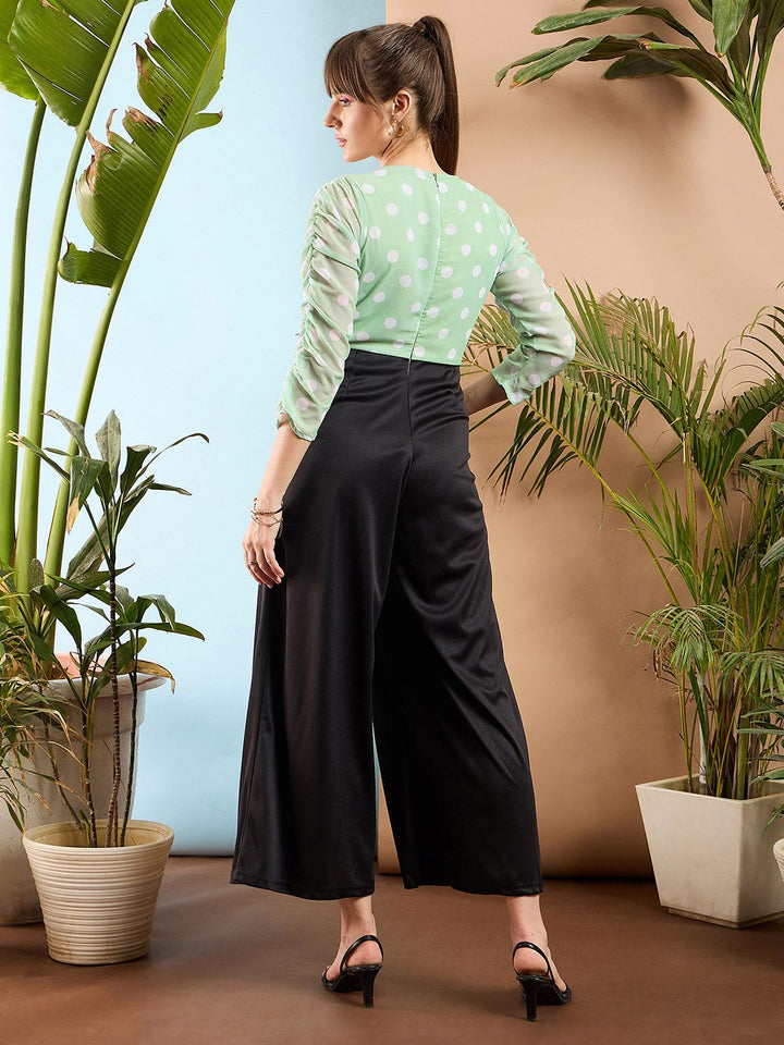 SASSAFRAS Sea Green and Black Colourblocked Smocked Jumpsuit