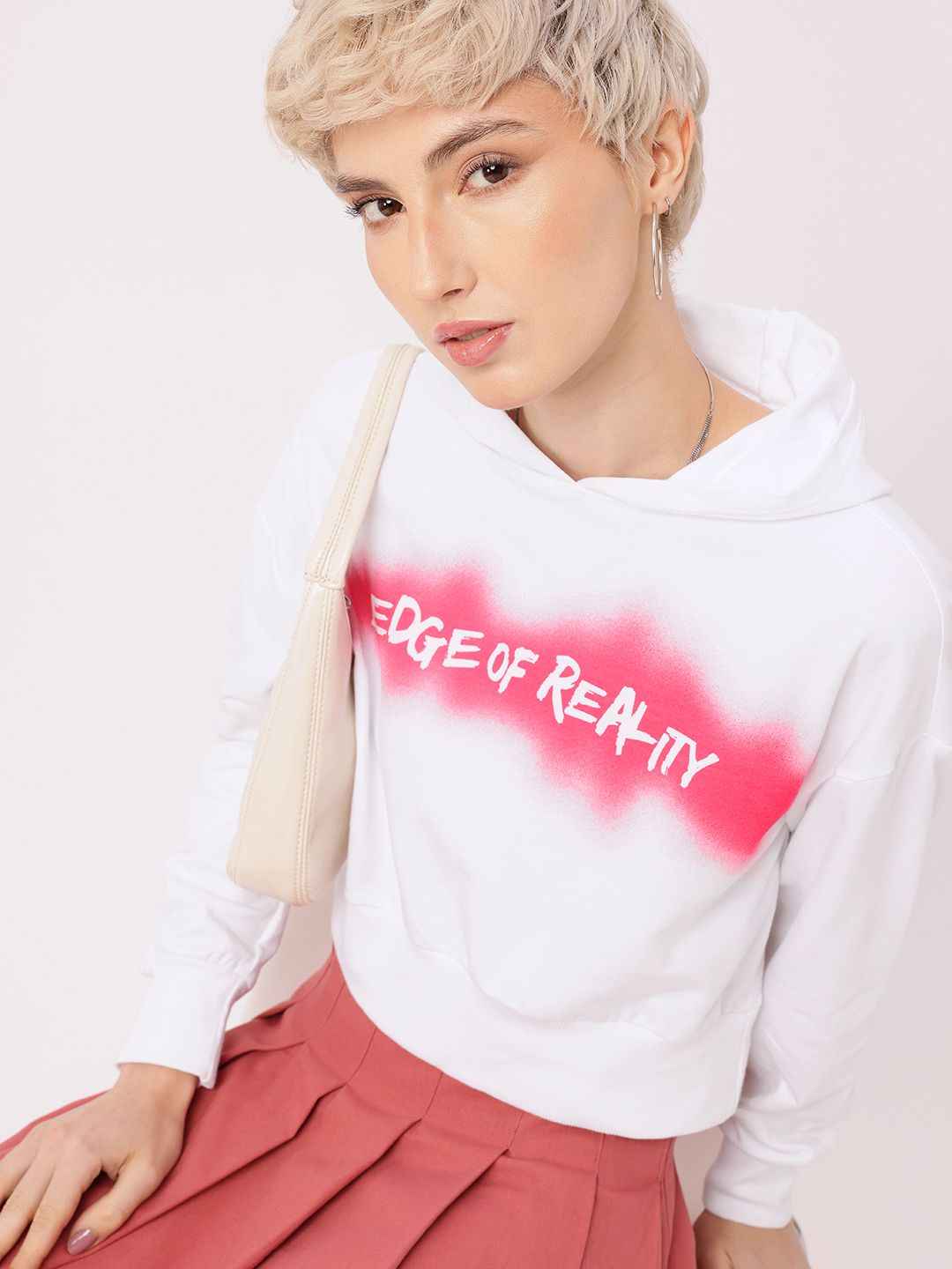 DressBerry Printed Cotton Terry Boxy Fit Hooded Sweatshirt