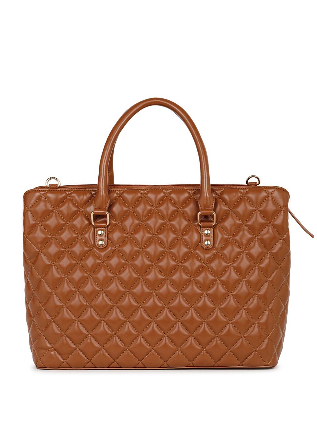 Berrylush Women Brown Textured Laptop Bag With Quilted