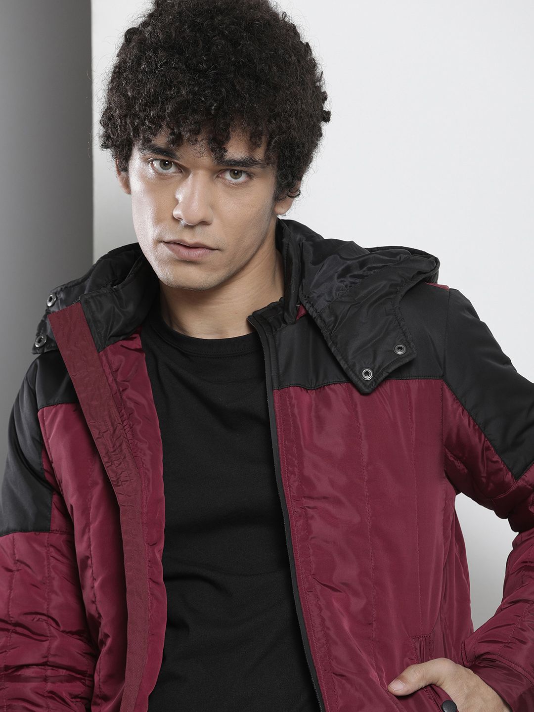 The Indian Garage Co Men Pink Black Colourblocked Padded Jacket