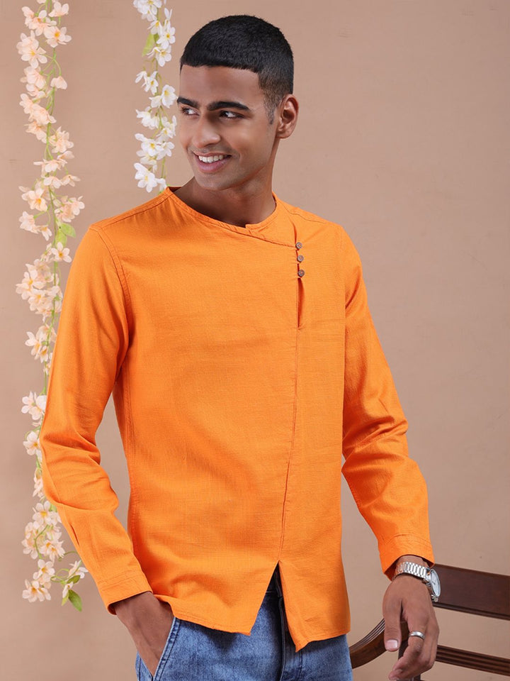The Indian Garage Co Men Orange Gotta Patti Floral Anarkali Kurta