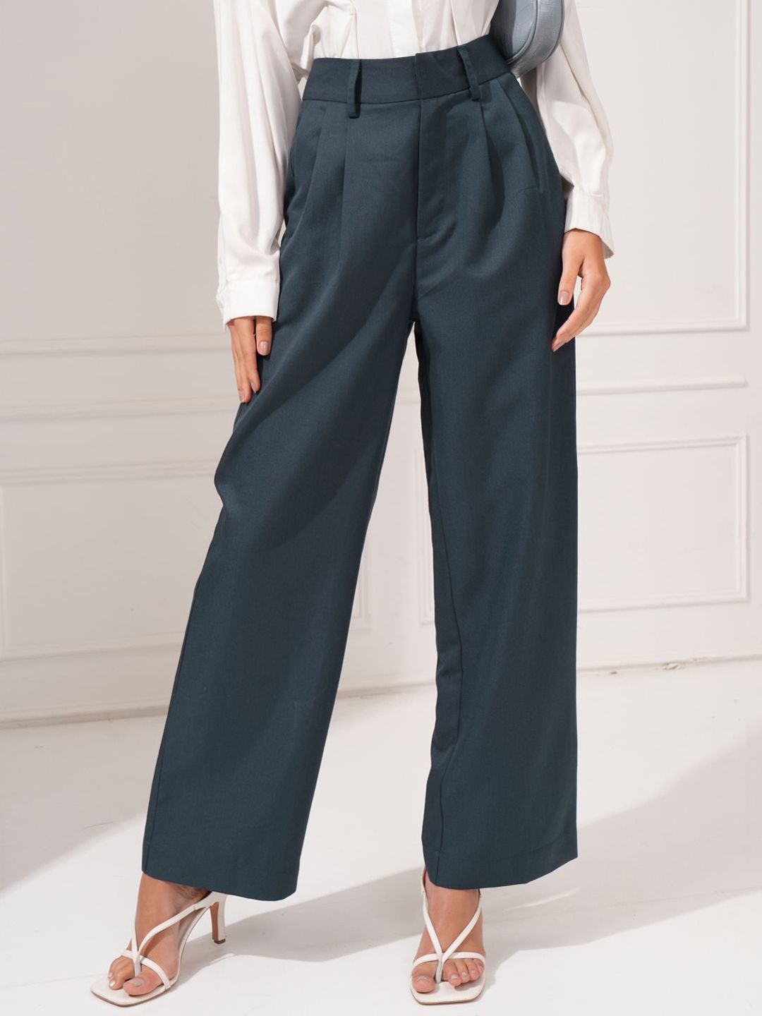 Tokyo Talkies Women Flared High-Rise Pleated Trousers