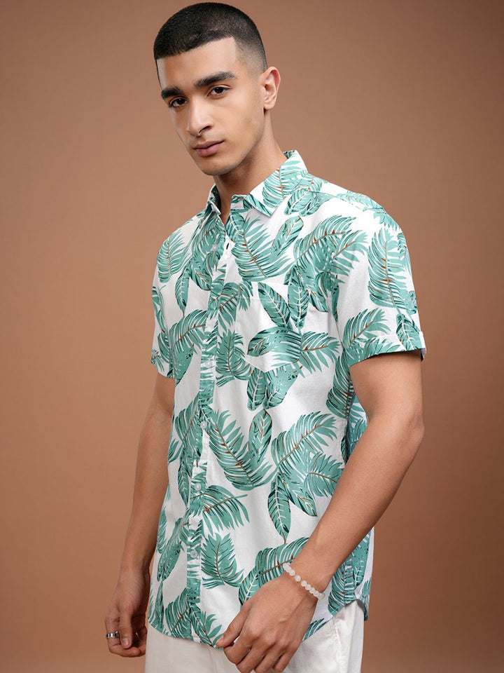 HIGHLANDER Men Green Slim Fit Tropical Printed Casual Shirt