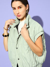 STREET 9 Women Green Colourblocked Padded Jacket