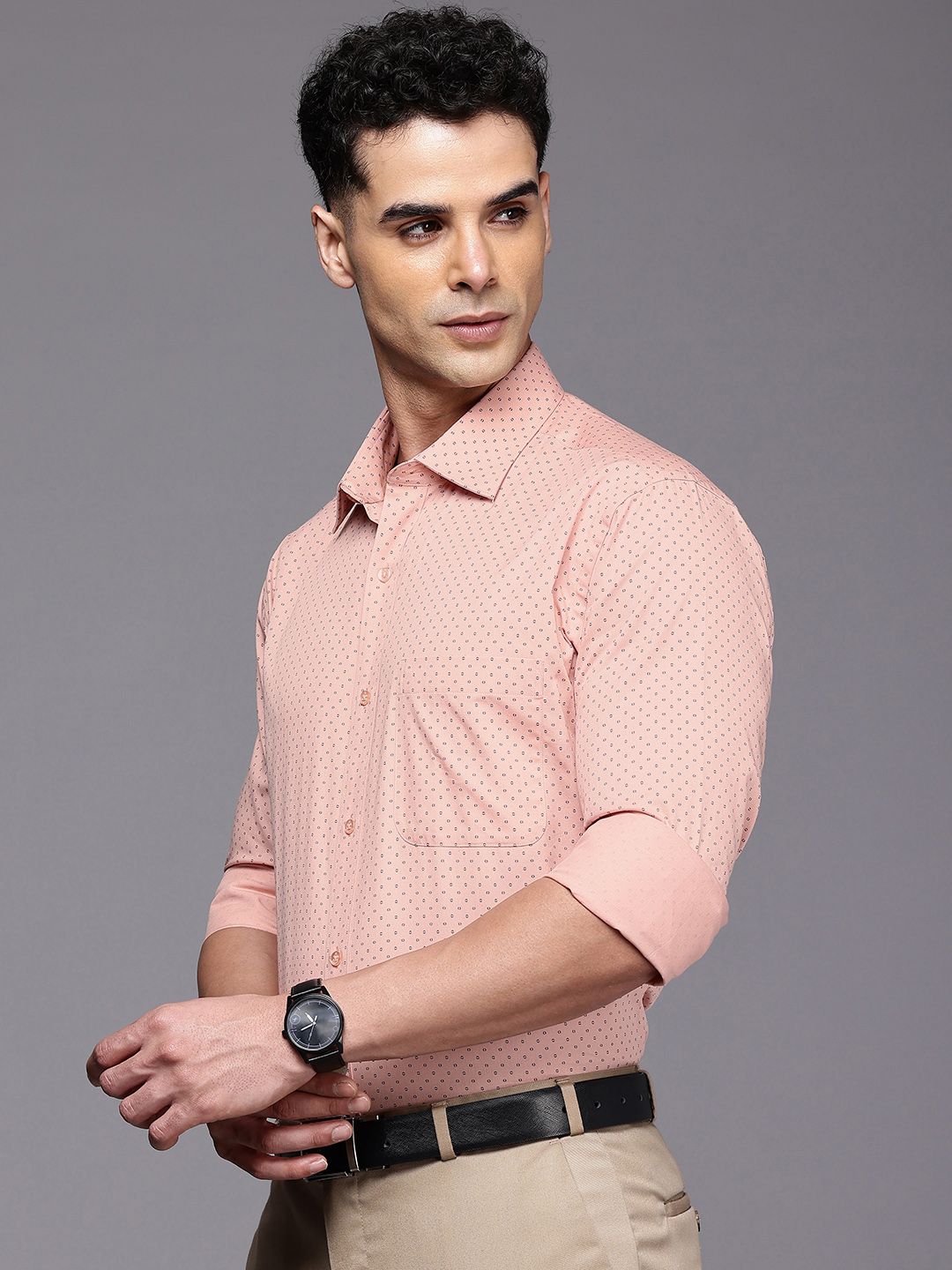Raymond Slim Fit Geometric Printed Pure Cotton Formal Shirt