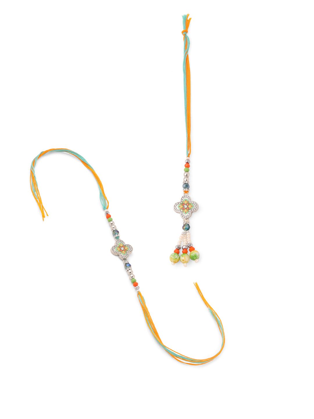 Set NVR 2 Batu &amp; Manik Tiruan Bentuk Bunga Bhaiya Bhabhi Rakhi dengan Roli Chawal