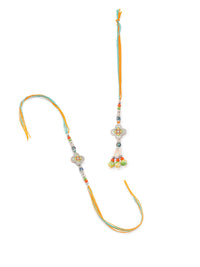 Set NVR 2 Batu &amp; Manik Tiruan Bentuk Bunga Bhaiya Bhabhi Rakhi dengan Roli Chawal