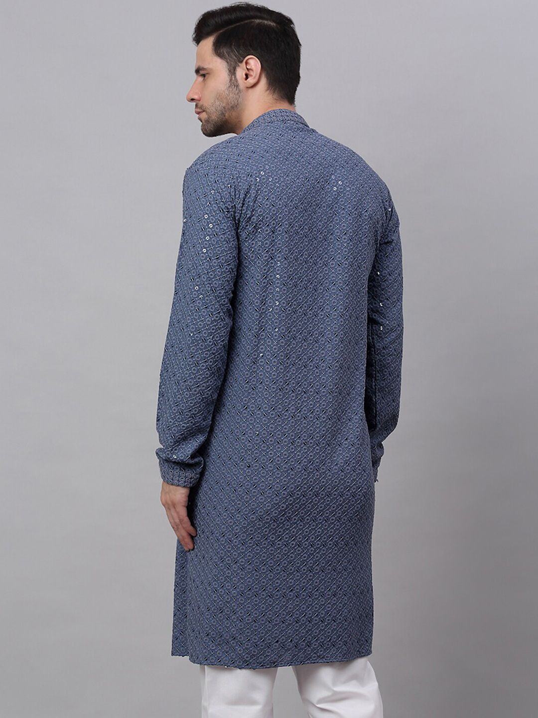 Jompers Men Grey Geometric Kurta