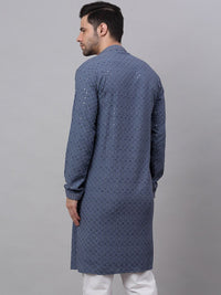 Jompers Men Grey Geometric Kurta