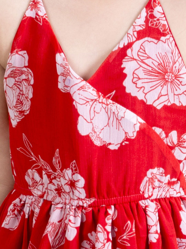 pspeaches Red Floral Printed Chiffon Dress