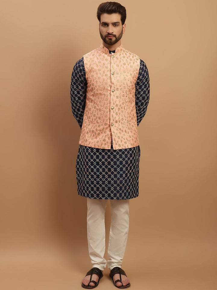 SOJANYA Geometric Embroidered Regular Kurta with Churidar & Embroidered Nehru Jacket