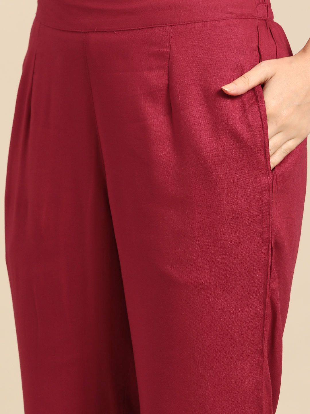 all about you Women Maroon Ethnic Motifs Printed Regular Kurta with Trousers