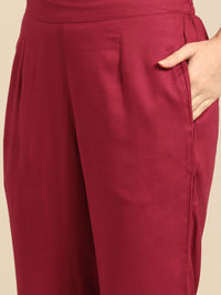 all about you Women Maroon Ethnic Motifs Printed Regular Kurta with Trousers