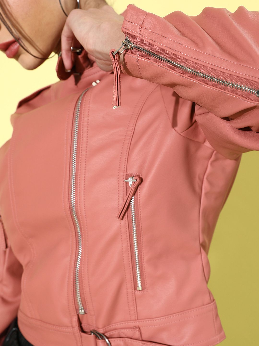Tokyo Talkies Women Rose Crop Biker Jacket