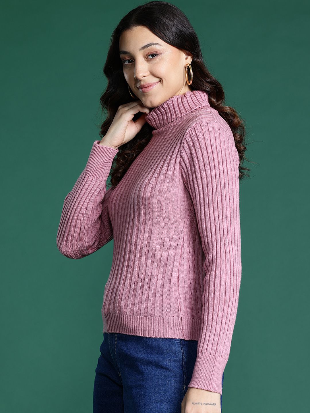 DressBerry High Neck Self Striped Pullover