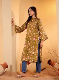 Varanga Floral Printed Mandarin Collar Flared Sleeves Straight Kurta