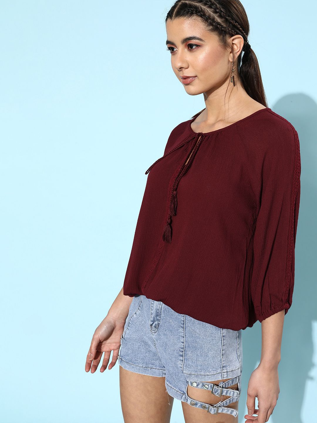 DressBerry Women Deep Burgundy Solid Top