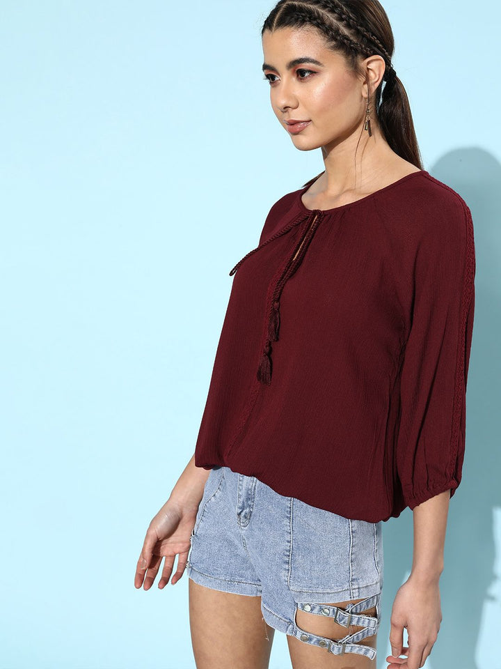 DressBerry Women Deep Burgundy Solid Top