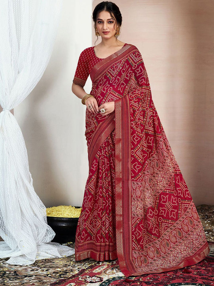 KALINI Bandhani Zari Pure Chiffon Bandhani Saree